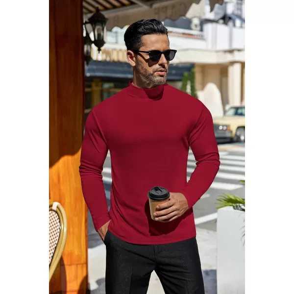 Ekouaer Mens Mock Turtleneck Shirts Long Sleeve Basic Turtle Neck Undershirt Lightweight Thermal Pullover SweaterWine Red