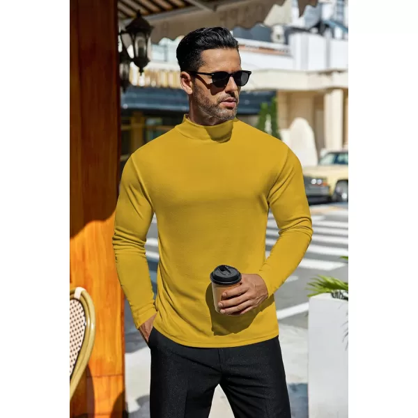 Ekouaer Mens Mock Turtleneck Shirts Long Sleeve Basic Turtle Neck Undershirt Lightweight Thermal Pullover SweaterYellow