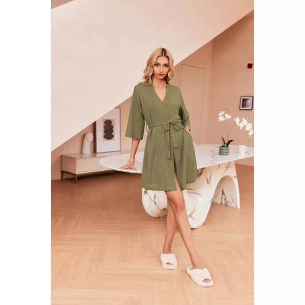 Ekouaer Robes for Women Waffle Knit Bathrobe Soft Lightweight Knee Length Loungewear SXXLArmy Green