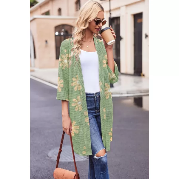Ekouaer Robes for Women Waffle Knit Bathrobe Soft Lightweight Knee Length Loungewear SXXLFloral Green
