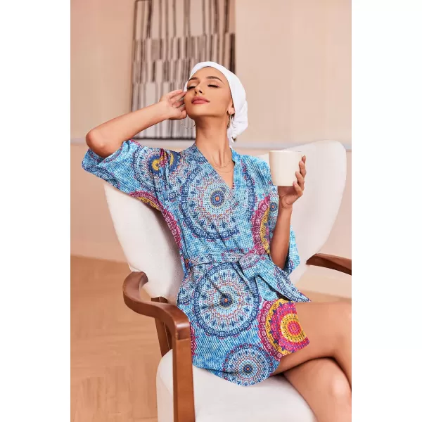 Ekouaer Robes for Women Waffle Knit Bathrobe Soft Lightweight Knee Length Loungewear SXXLFloral Mix Blue