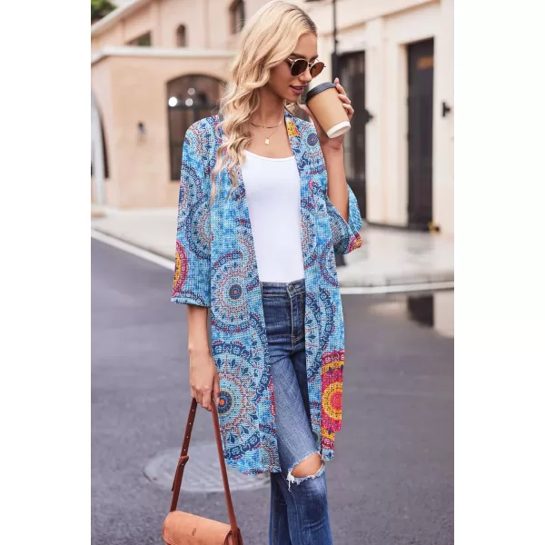 Ekouaer Robes for Women Waffle Knit Bathrobe Soft Lightweight Knee Length Loungewear SXXLFloral Mix Blue