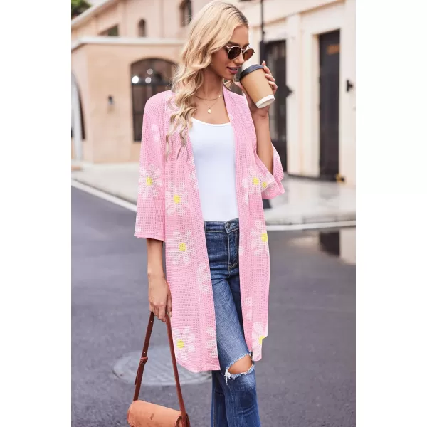 Ekouaer Robes for Women Waffle Knit Bathrobe Soft Lightweight Knee Length Loungewear SXXLFloral Pink