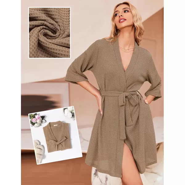 Ekouaer Robes for Women Waffle Knit Bathrobe Soft Lightweight Knee Length Loungewear SXXLKhaki