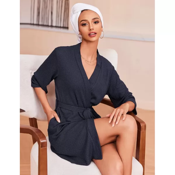 Ekouaer Robes for Women Waffle Knit Bathrobe Soft Lightweight Knee Length Loungewear SXXLNavy Blue