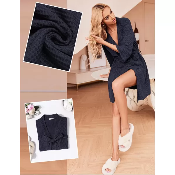 Ekouaer Robes for Women Waffle Knit Bathrobe Soft Lightweight Knee Length Loungewear SXXLNavy Blue