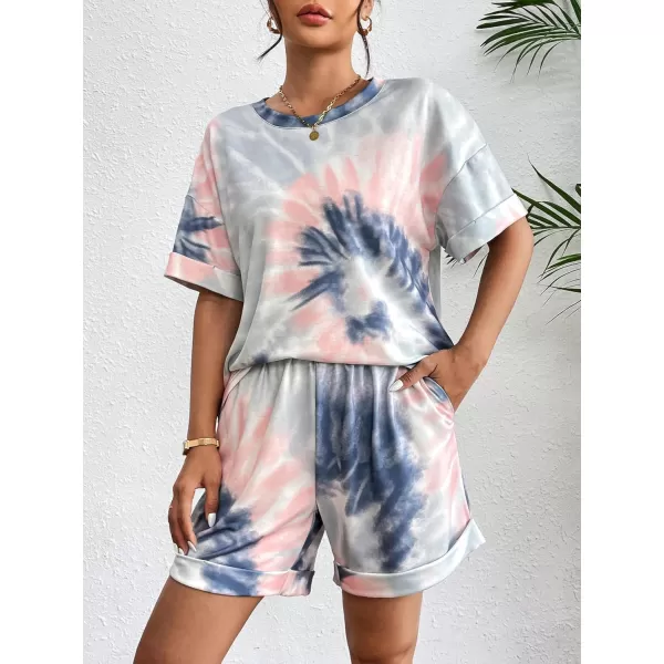 Ekouaer Shorts Pajama Set for Women Soft Casual Lounge Sets Short Sleeve 2 Piece Outfits with Pockets SXXXLGrey Tie Dye