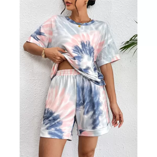 Ekouaer Shorts Pajama Set for Women Soft Casual Lounge Sets Short Sleeve 2 Piece Outfits with Pockets SXXXLGrey Tie Dye