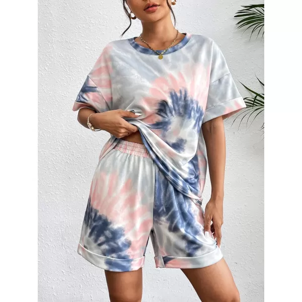 Ekouaer Shorts Pajama Set for Women Soft Casual Lounge Sets Short Sleeve 2 Piece Outfits with Pockets SXXXLGrey Tie Dye