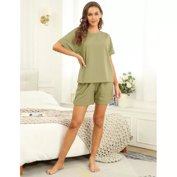 Ekouaer Shorts Pajama Set for Women Soft Casual Lounge Sets Short Sleeve 2 Piece Outfits with Pockets SXXXLLight Green