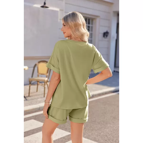 Ekouaer Shorts Pajama Set for Women Soft Casual Lounge Sets Short Sleeve 2 Piece Outfits with Pockets SXXXLLight Green