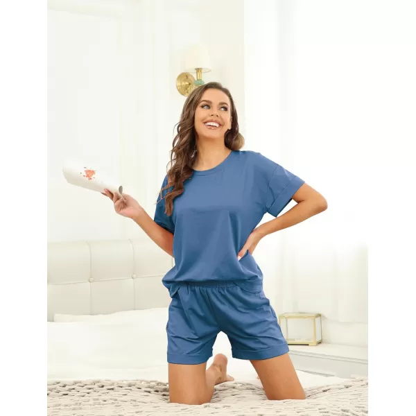 Ekouaer Shorts Pajama Set for Women Soft Casual Lounge Sets Short Sleeve 2 Piece Outfits with Pockets SXXXLNavy Blue