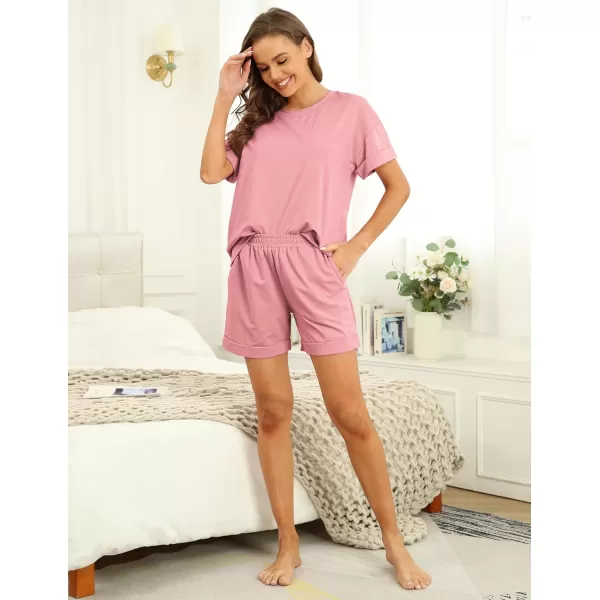 Ekouaer Shorts Pajama Set for Women Soft Casual Lounge Sets Short Sleeve 2 Piece Outfits with Pockets SXXXLPink