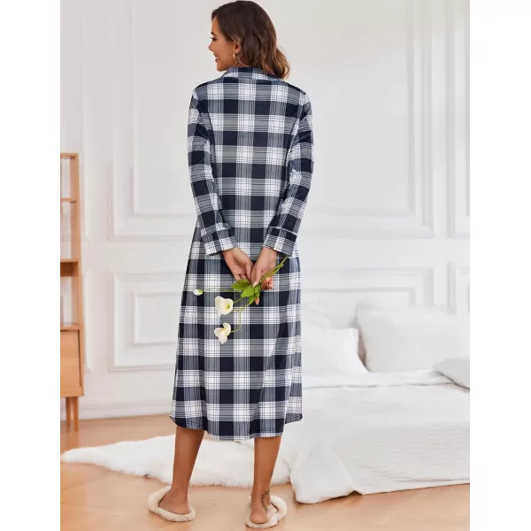 Ekouaer Women Flannel Nightgown Full Length Boyfriend Nightshirt Plaid Long Sleep Dress with Button Loungewear SXXLBlack Plaid
