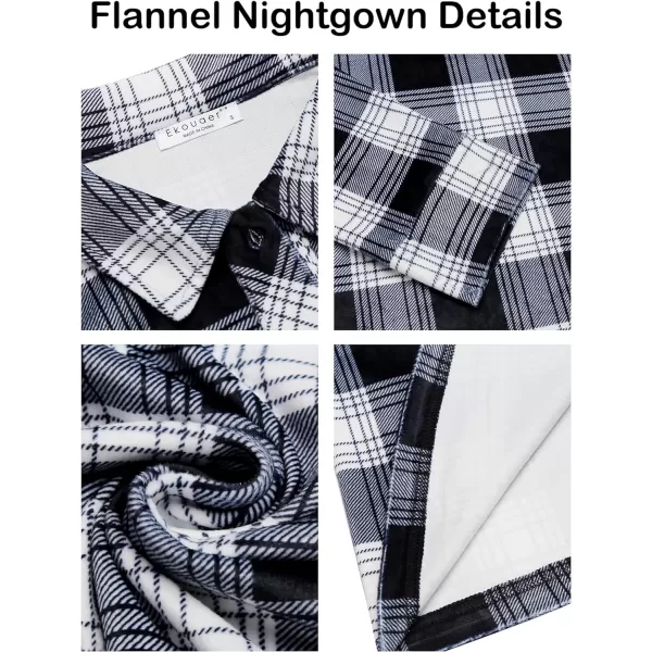 Ekouaer Women Flannel Nightgown Full Length Boyfriend Nightshirt Plaid Long Sleep Dress with Button Loungewear SXXLBlack Plaid