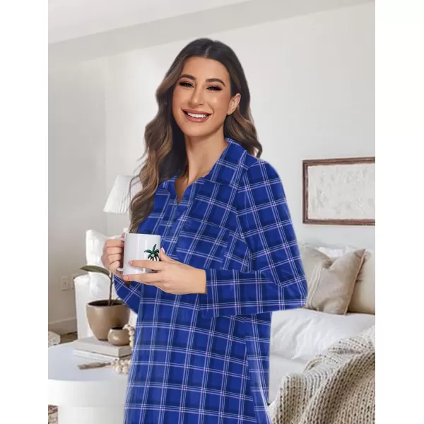 Ekouaer Women Flannel Nightgown Full Length Boyfriend Nightshirt Plaid Long Sleep Dress with Button Loungewear SXXLClear Blue Plaid