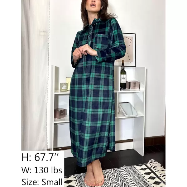 Ekouaer Women Flannel Nightgown Full Length Boyfriend Nightshirt Plaid Long Sleep Dress with Button Loungewear SXXLGreen Plaid