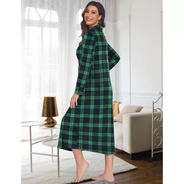 Ekouaer Women Flannel Nightgown Full Length Boyfriend Nightshirt Plaid Long Sleep Dress with Button Loungewear SXXLGreen Plaid