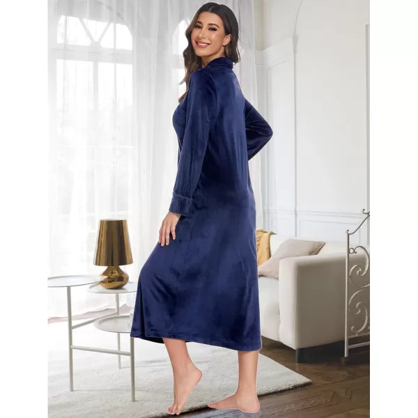 Ekouaer Women Flannel Nightgown Full Length Boyfriend Nightshirt Plaid Long Sleep Dress with Button Loungewear SXXLNavy Blue