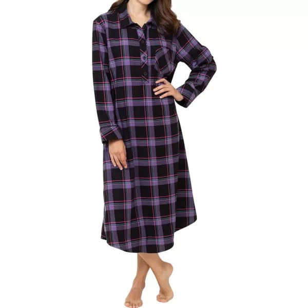 Ekouaer Women Flannel Nightgown Full Length Boyfriend Nightshirt Plaid Long Sleep Dress with Button Loungewear SXXLPurple Plaid