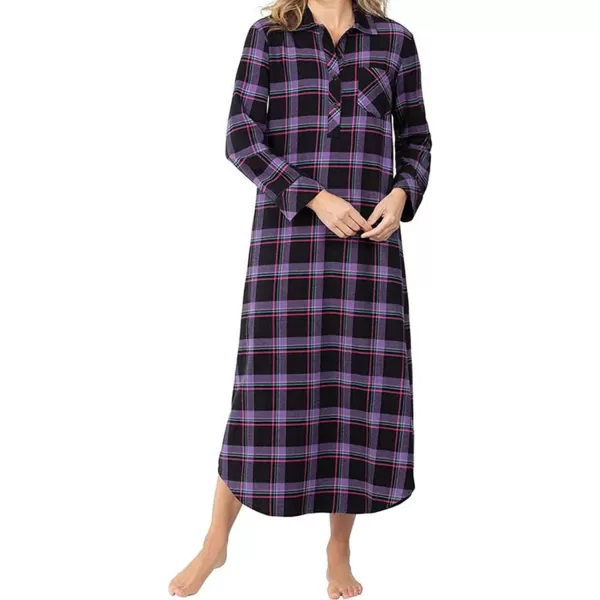 Ekouaer Women Flannel Nightgown Full Length Boyfriend Nightshirt Plaid Long Sleep Dress with Button Loungewear SXXLPurple Plaid