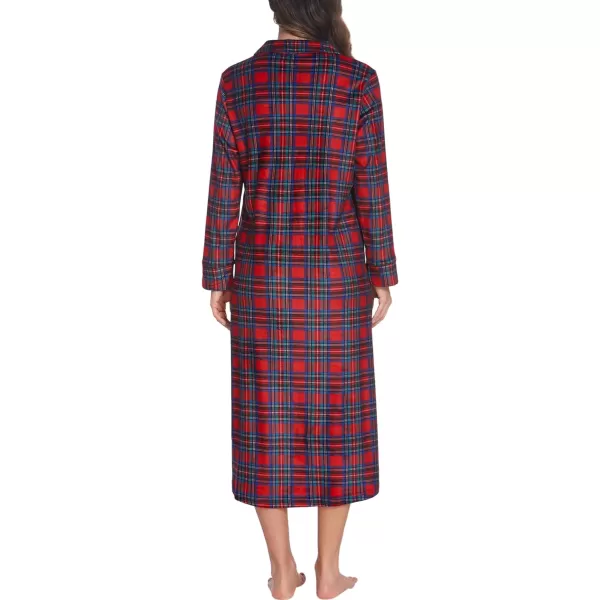 Ekouaer Women Flannel Nightgown Full Length Boyfriend Nightshirt Plaid Long Sleep Dress with Button Loungewear SXXLRed Plaid