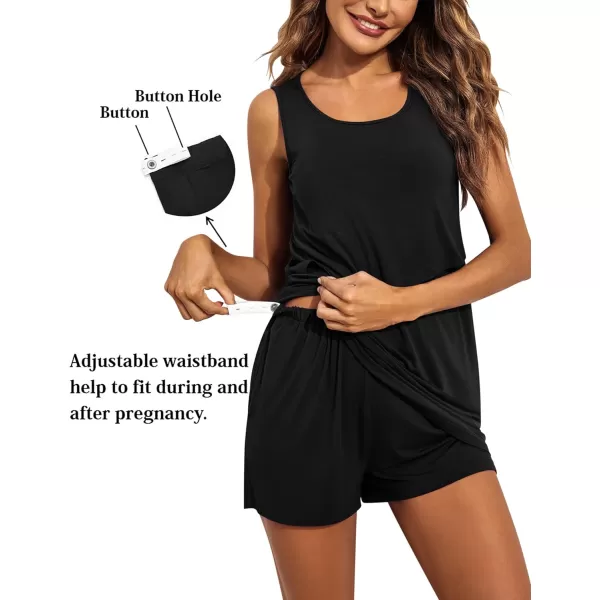 Ekouaer Women Maternity Nursing Pajama Set Breastfeeding Double Layer Tank Top amp Shorts with Pockets Pregnancy PJSBblack