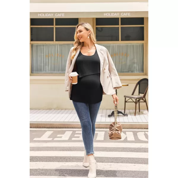 Ekouaer Women Maternity Nursing Pajama Set Breastfeeding Double Layer Tank Top amp Shorts with Pockets Pregnancy PJSBblack