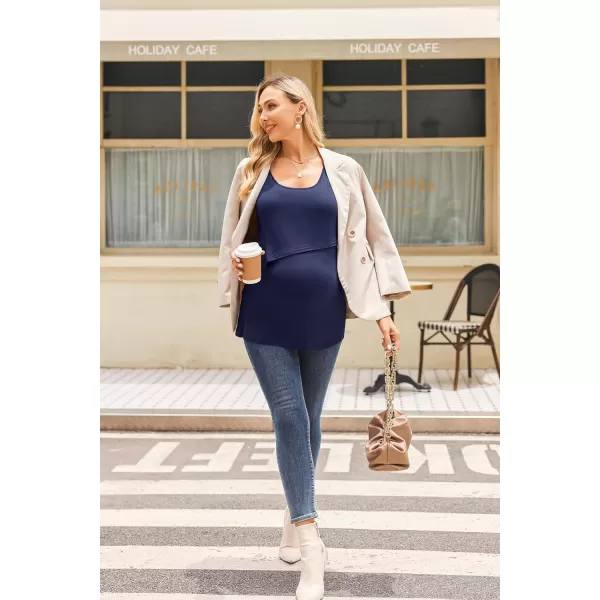 Ekouaer Women Maternity Nursing Pajama Set Breastfeeding Double Layer Tank Top amp Shorts with Pockets Pregnancy PJSBfloral Navy Blue