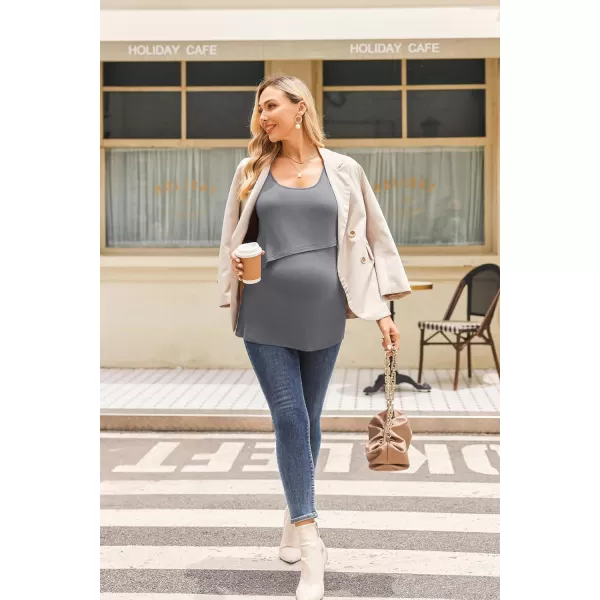 Ekouaer Women Maternity Nursing Pajama Set Breastfeeding Double Layer Tank Top amp Shorts with Pockets Pregnancy PJSBgray