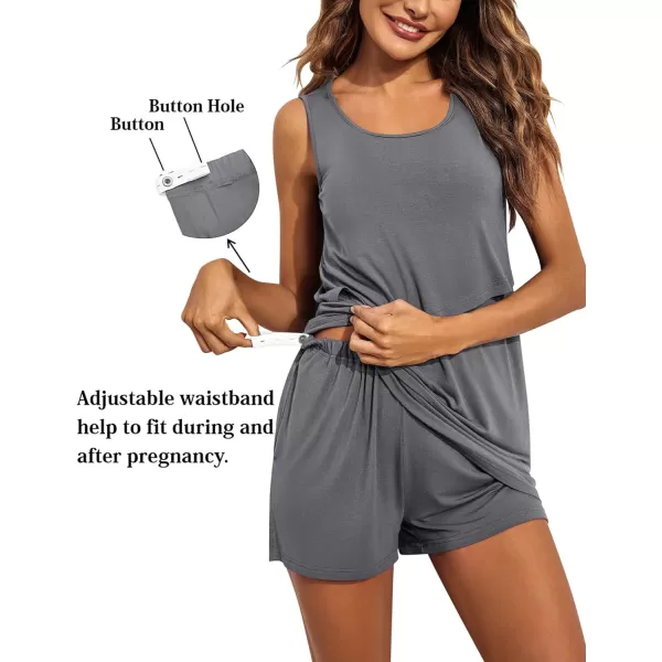 Ekouaer Women Maternity Nursing Pajama Set Breastfeeding Double Layer Tank Top amp Shorts with Pockets Pregnancy PJSBgray