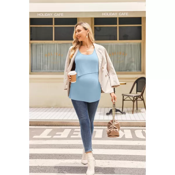 Ekouaer Women Maternity Nursing Pajama Set Breastfeeding Double Layer Tank Top amp Shorts with Pockets Pregnancy PJSBlight Blue