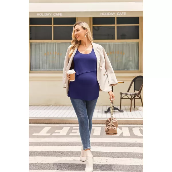 Ekouaer Women Maternity Nursing Pajama Set Breastfeeding Double Layer Tank Top amp Shorts with Pockets Pregnancy PJSBnavy Blue