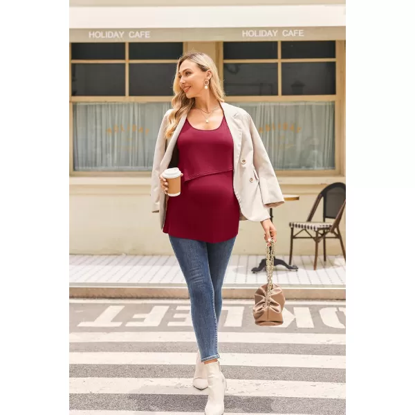 Ekouaer Women Maternity Nursing Pajama Set Breastfeeding Double Layer Tank Top amp Shorts with Pockets Pregnancy PJSBwine Red