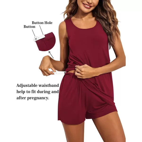 Ekouaer Women Maternity Nursing Pajama Set Breastfeeding Double Layer Tank Top amp Shorts with Pockets Pregnancy PJSBwine Red