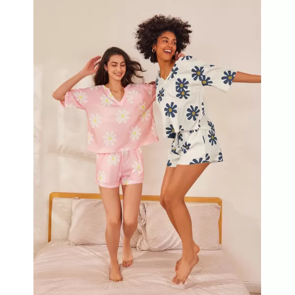 Ekouaer Women Pajama Sets Waffle Knit Lounge Sets Short Sleeves Crop Top 2 Piece Pj Shorts SetAfloral Beige