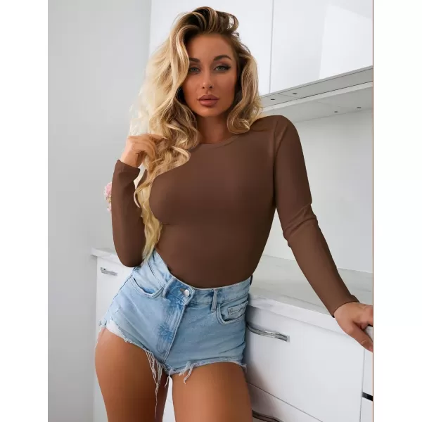 Ekouaer Womens 3 Pack Long Sleeve Shirts Crew Neck Stretch Fitted Underscrubs Trendy Basic Tops Lightweight Thermal TeeBlackCoffeeBeige