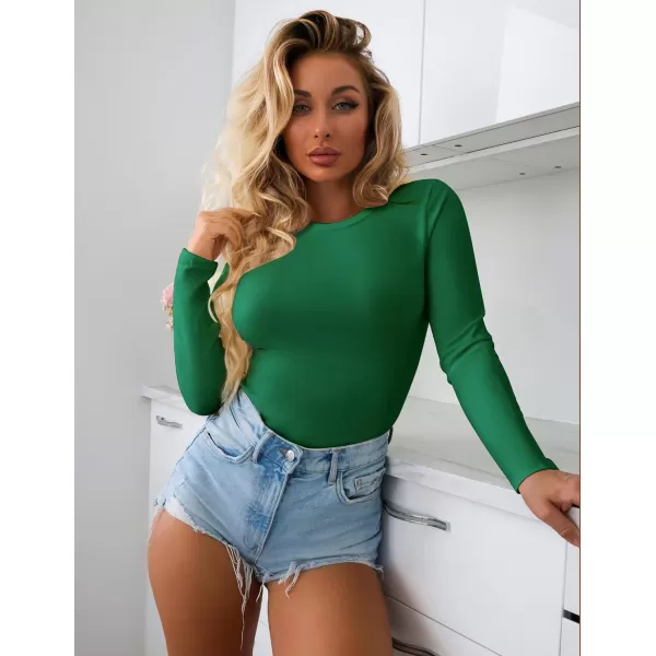 Ekouaer Womens 3 Pack Long Sleeve Shirts Crew Neck Stretch Fitted Underscrubs Trendy Basic Tops Lightweight Thermal TeeBlackGreenBeige