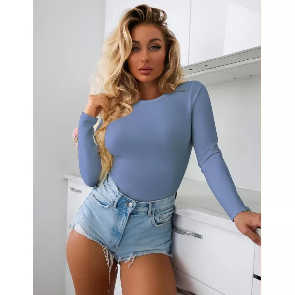 Ekouaer Womens 3 Pack Long Sleeve Shirts Crew Neck Stretch Fitted Underscrubs Trendy Basic Tops Lightweight Thermal TeeBlackWhiteDusty Blue