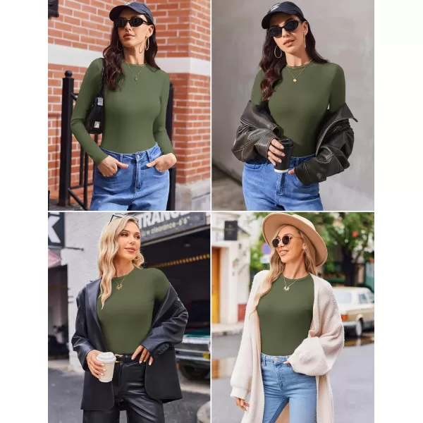 Ekouaer Womens Long Sleeve Shirts Crew Neck Stretchy Fitted Ribbed Tops Basic Base Layer Soft Thermal Undershirts TeeArmy Green