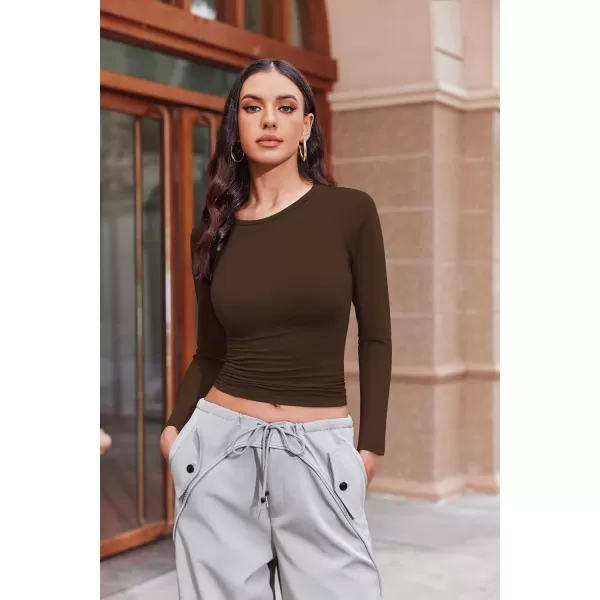 Ekouaer Womens Long Sleeve Shirts Fitted Tops Stretchy Base Layer Tight Basic Thermal Undershirt XSXXLBlackBrown