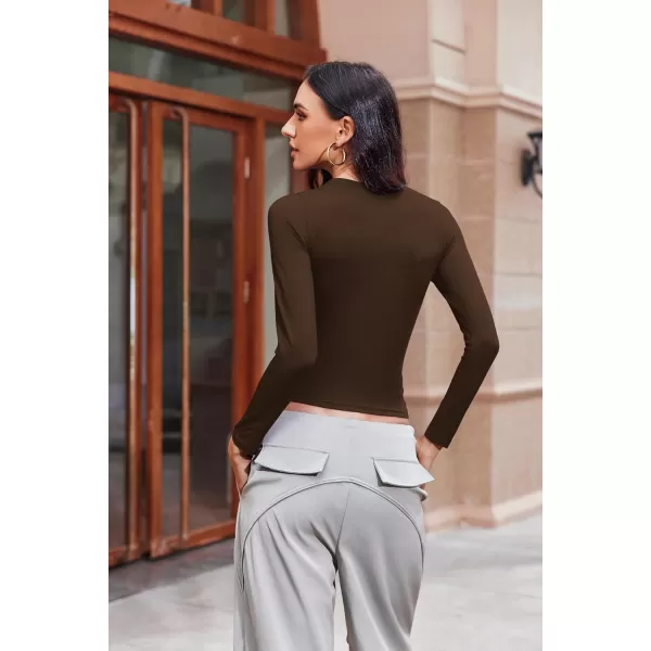 Ekouaer Womens Long Sleeve Shirts Fitted Tops Stretchy Base Layer Tight Basic Thermal Undershirt XSXXLBlackBrown