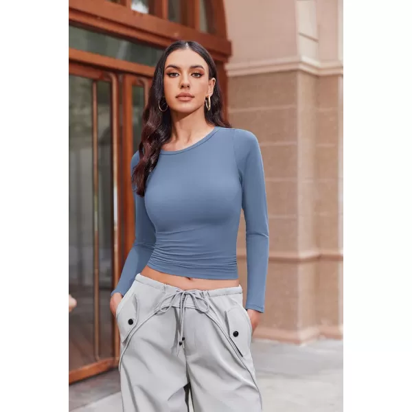 Ekouaer Womens Long Sleeve Shirts Fitted Tops Stretchy Base Layer Tight Basic Thermal Undershirt XSXXLBlackHaze Blue