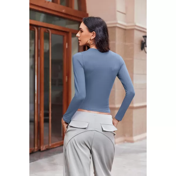 Ekouaer Womens Long Sleeve Shirts Fitted Tops Stretchy Base Layer Tight Basic Thermal Undershirt XSXXLBlackHaze Blue