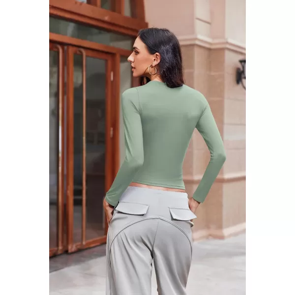 Ekouaer Womens Long Sleeve Shirts Fitted Tops Stretchy Base Layer Tight Basic Thermal Undershirt XSXXLGreen