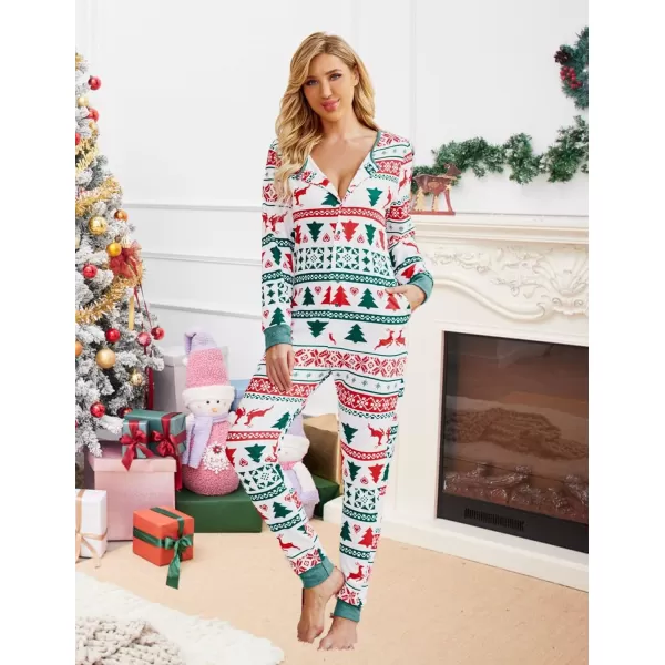 Ekouaer Womens Onesies Pajamas with Butt Flap Button Down Union Suit Thermal One Piece PajamasElk Christmas Tree
