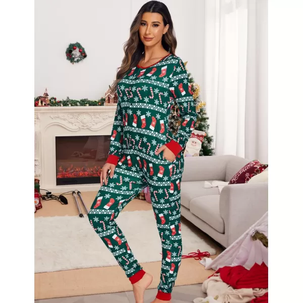 Ekouaer Womens Onesies Pajamas with Butt Flap Button Down Union Suit Thermal One Piece PajamasGreenChristmas