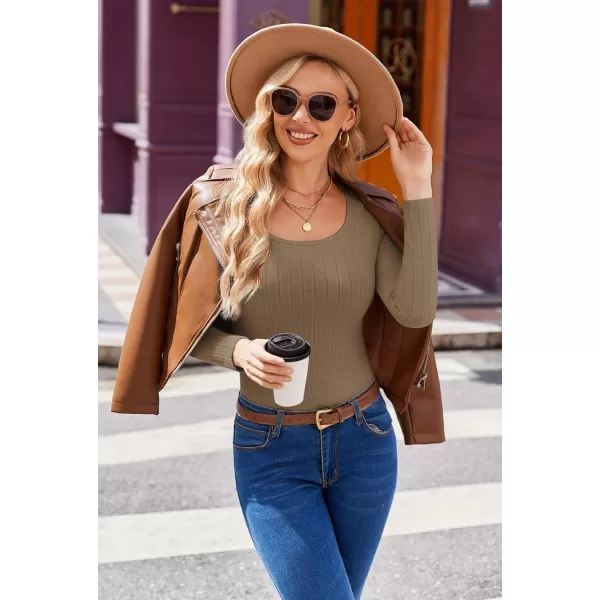 Ekouaer Womens Scoop Neck Shirts Long Sleeve Top Basic Ribbed Tee Lightweight Thermal Undershirt Slim Fit Pullover SweaterGray