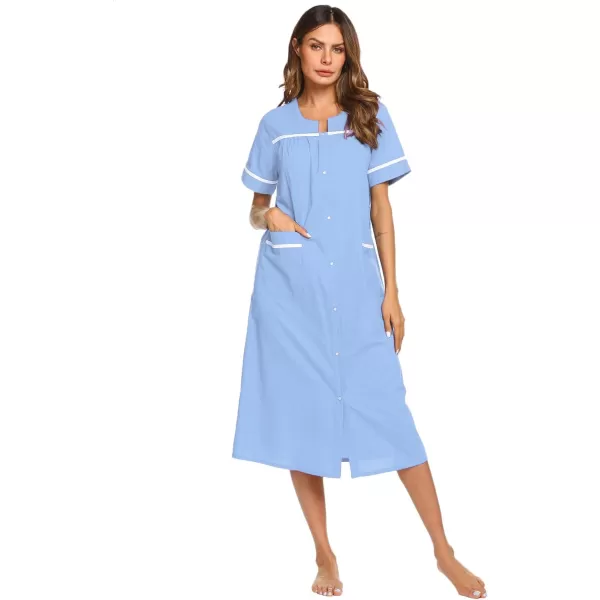 Ekouaer Womens Sleepwear SnapFront DusterHouse Dress with PocketsShort Sleeve NightgownHousecoatSummer Robe SXXLLavender