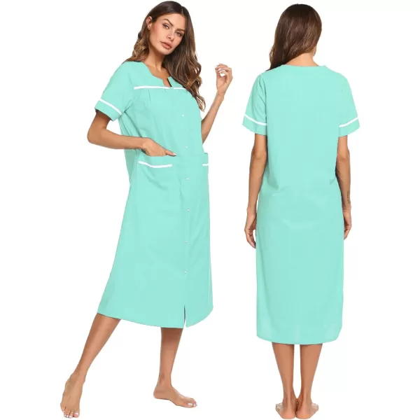 Ekouaer Womens Sleepwear SnapFront DusterHouse Dress with PocketsShort Sleeve NightgownHousecoatSummer Robe SXXLLight Green